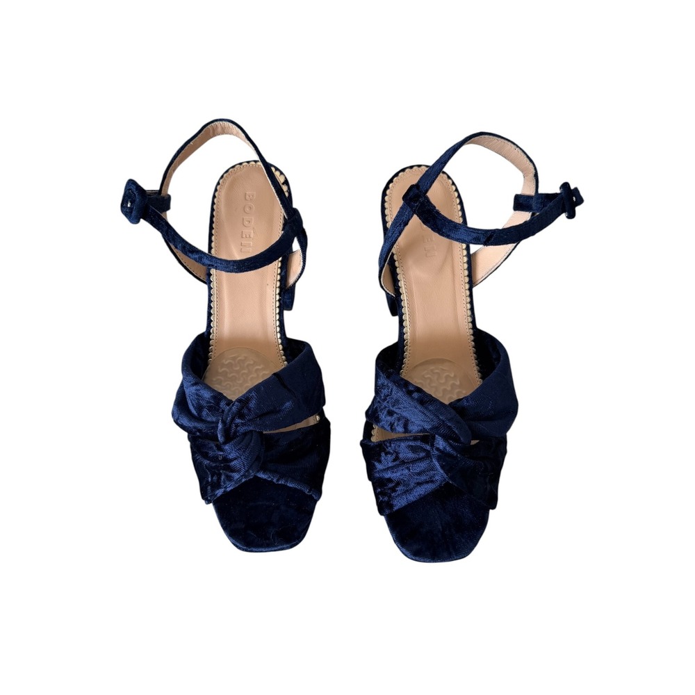 Boden Navy Blue Velvet Twist-Front Heeled Platforms A1138 Sandals EU 39